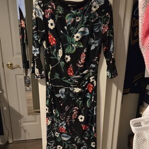 Anne Klein Black Floral Long Sleeve Dress
